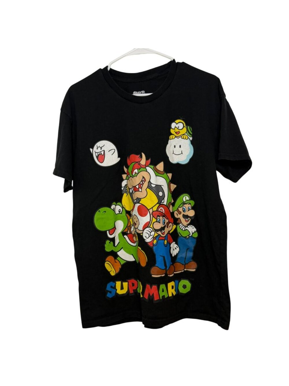 Super Mario Characters Graphic Black T-Shirt Nintendo Size L